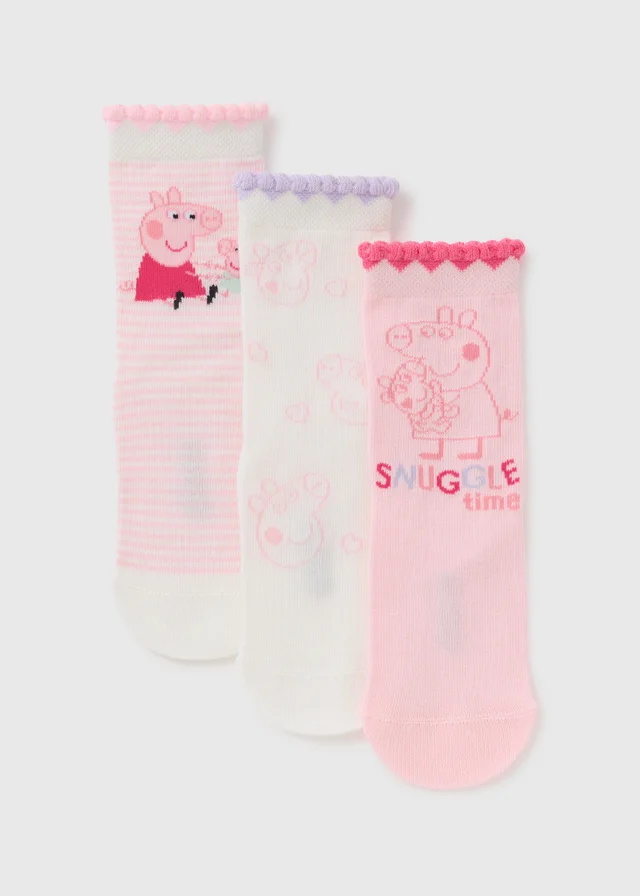3 Pack Peppa Pig Girls Multicoloured Trainer Socks (Younger 6/8.5- Older 4/6.5)