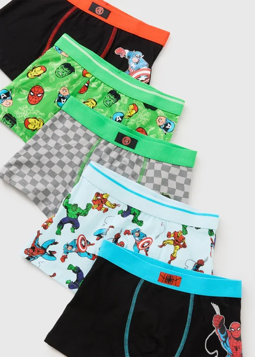 Marvel 5 Pack Boys Multicolour Boxers (4-13yrs) - Age 4 - 5 Years Image 2