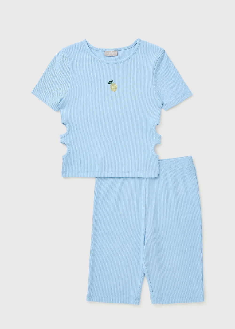 Girls Blue Daisy Ribbed Top & Shorts Set (7-15yrs) - Age 7 Years Image 1