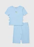 Girls Blue Daisy Ribbed Top & Shorts Set (7-15yrs) - Age 7 Years Image 1