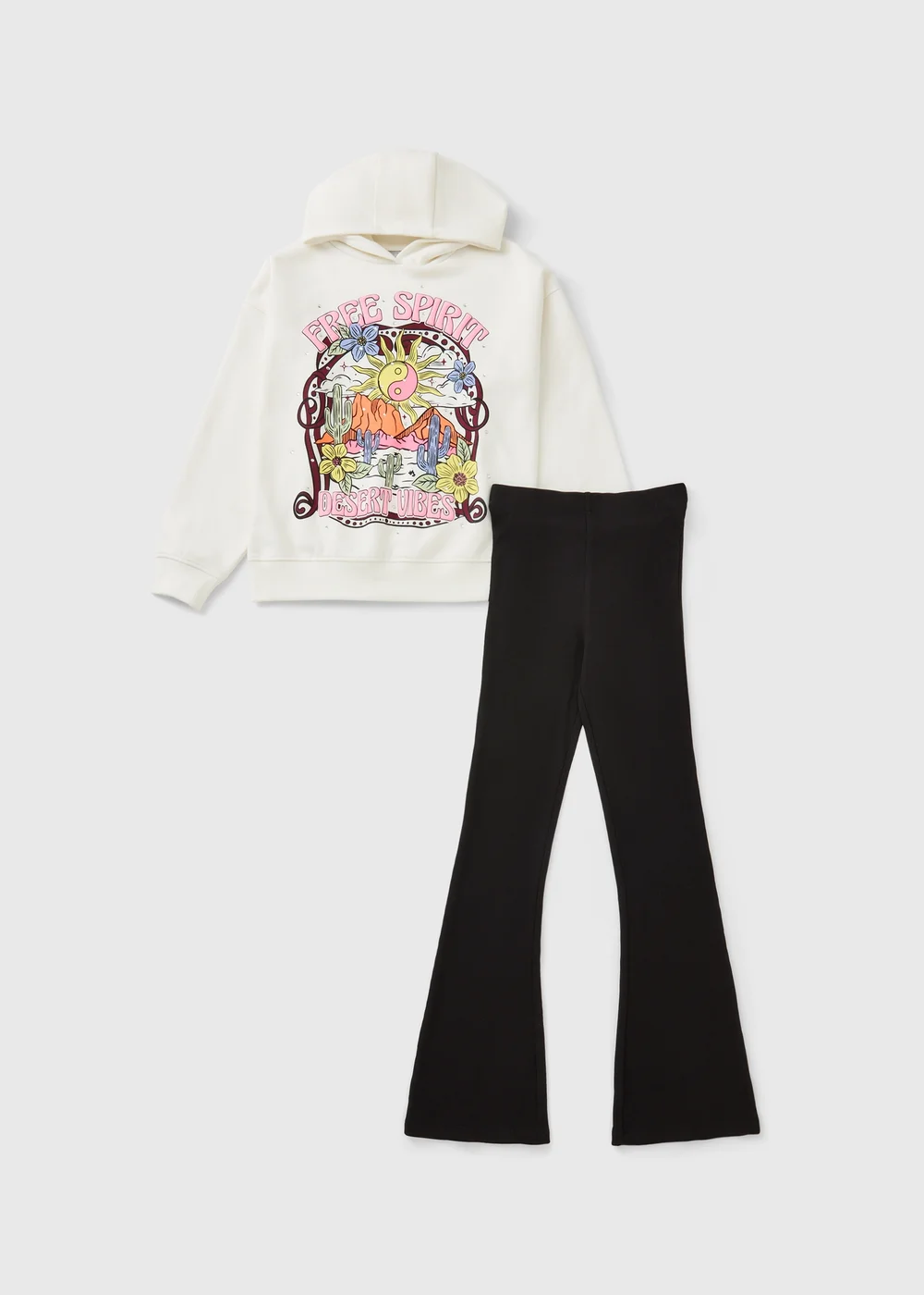 Girls Cream Free Spirit Hoodie & Flare Set (7-15yrs) - Age 7 Years Image 1