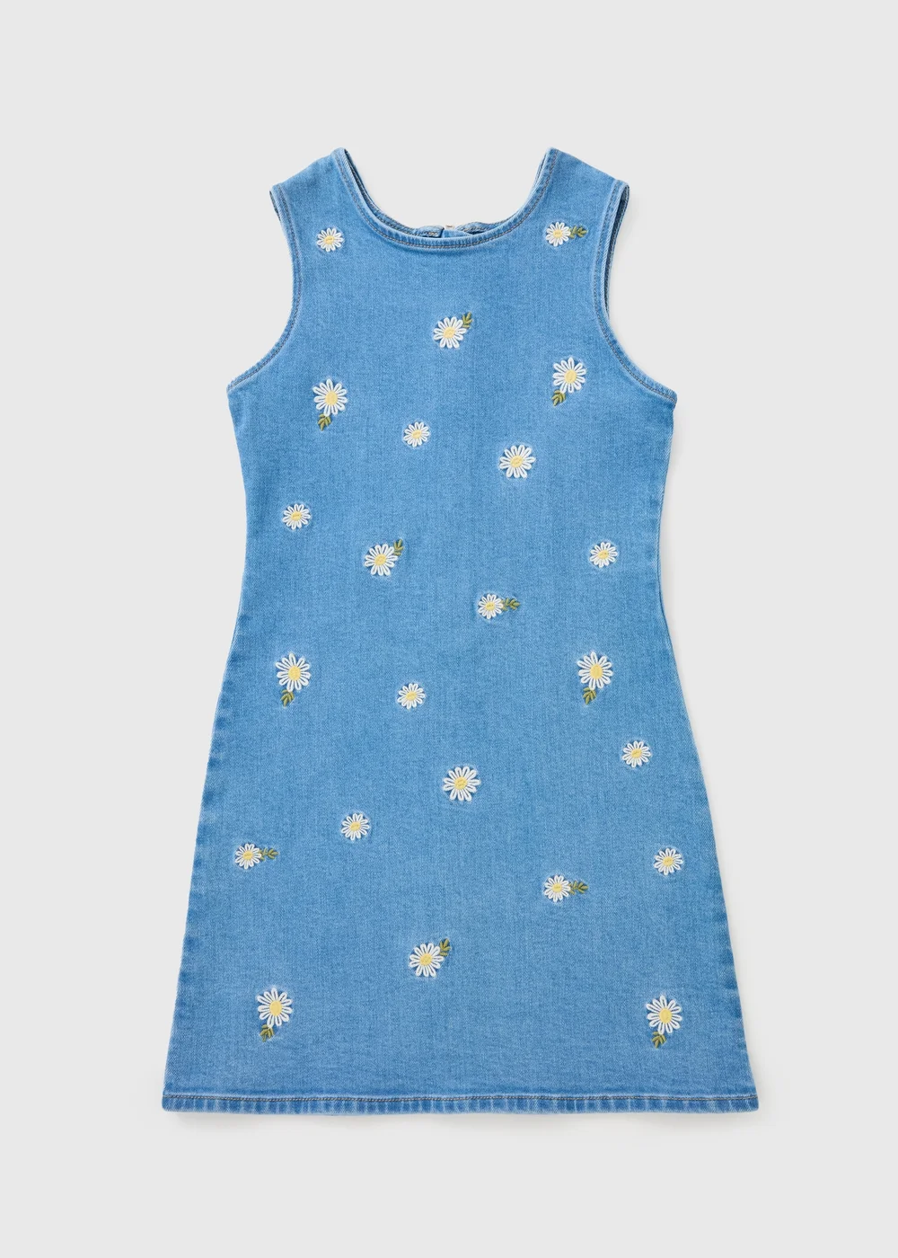 Girls Blue Daisy Embroidered Denim Dress (7-15yrs) - Age 7 Years Image 1