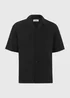 Black Linen Blend Short Sleeve Co Ord Shirt - S Image 1