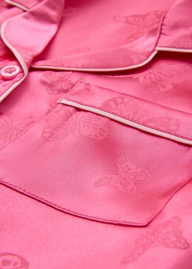 Girls Pink Butterfly Satin Short Pyjama Set (4-13yrs)