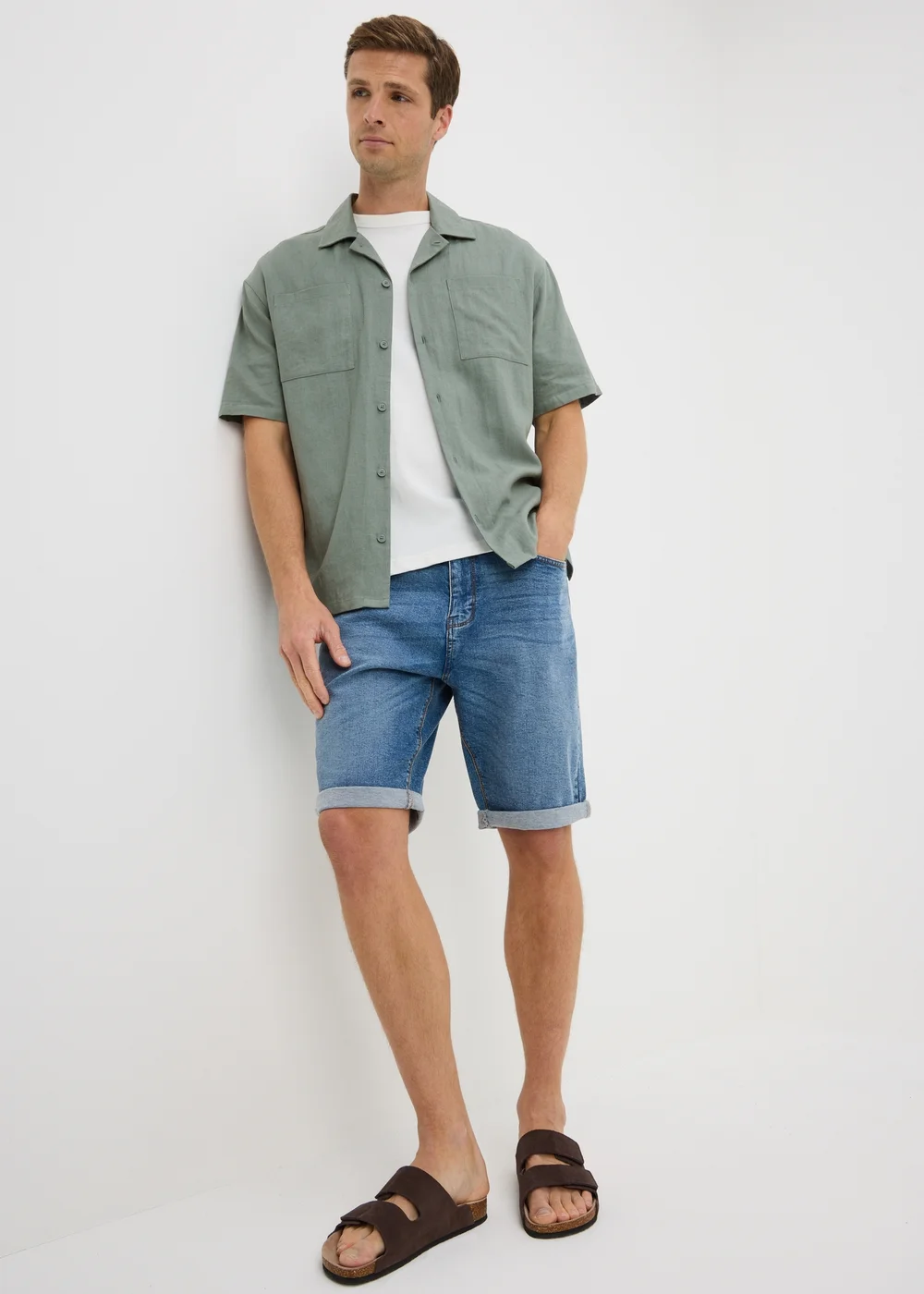 Sage Green Linen Blend Short Sleeve Co Ord Shirt - S Image 1