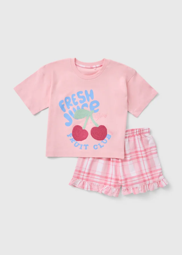 Girls Pink Cherry Check Top & Shorts Set (7-13yrs)