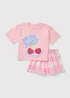 Girls Pink Cherry Check Top & Shorts Set (7-13yrs) - Age 7 Years Image 1