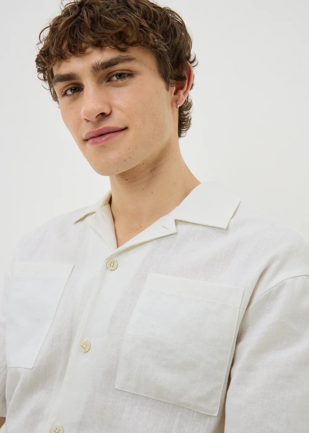 White Linen Short Sleeve Shirt - Small Image 2