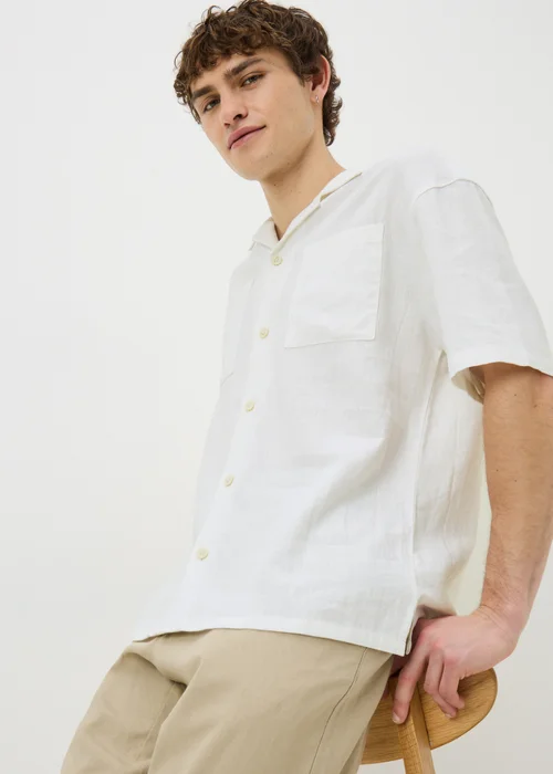 White Linen Short Sleeve Shirt - Small Image 1