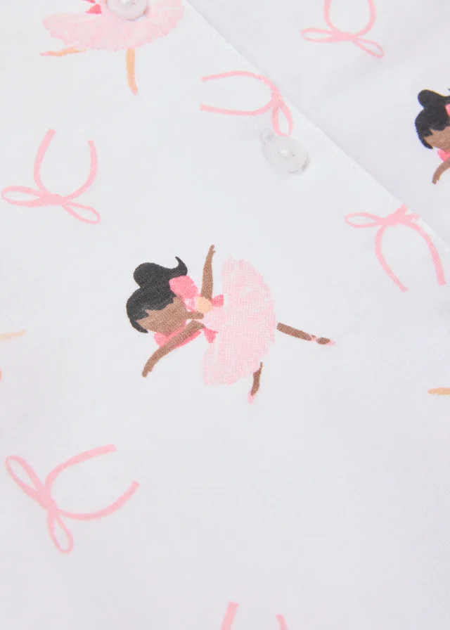Girls White Ballerina Button Up Short Pyjama Set (1-7yrs)