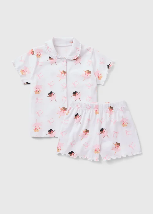 Girls White Ballerina Button Up Short Pyjama Set (1-7yrs) - 1 to 1 half years Image 1