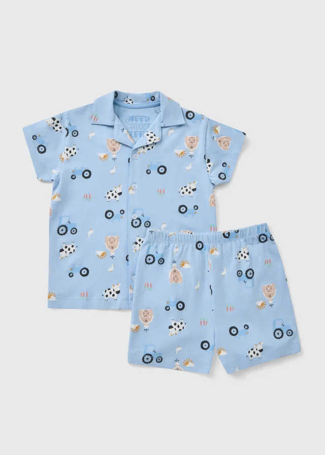 Kids Blue Farm Button Up Short Pyjama Set (1-7yrs)