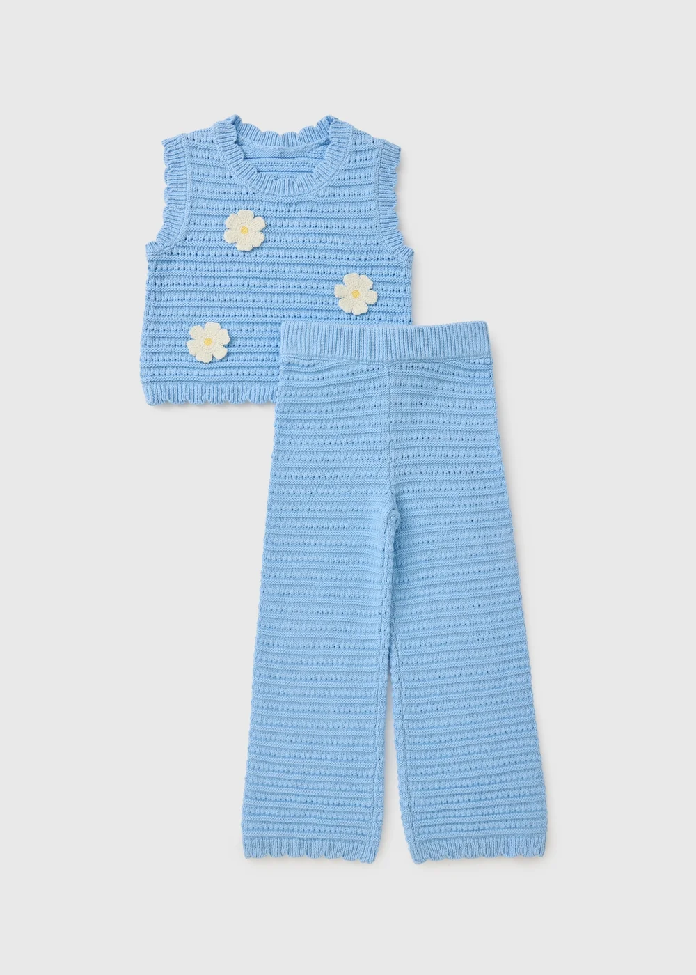Girls Blue Crochet Daisy Top & Trouser Set (1-7yrs) - 1 to 1 half years Image 1