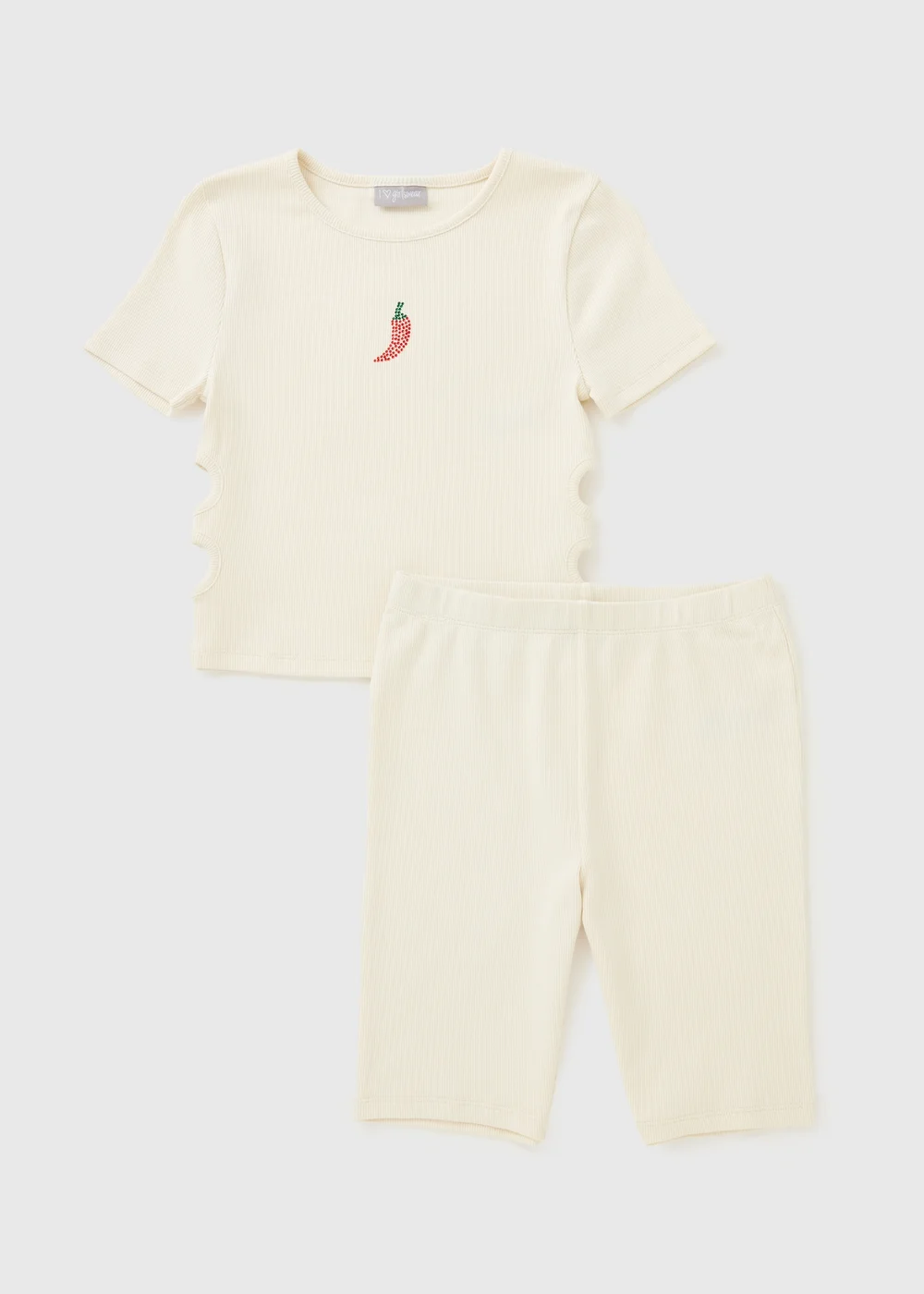 Girls Cream Chilli Ribbed Top & Short Set (7-15yrs) - Age 7 Years Image 1