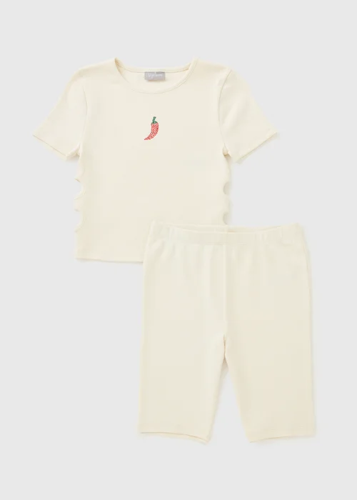 Girls Cream Chilli Ribbed Top & Short Set (7-15yrs) - Age 7 Years Image 1