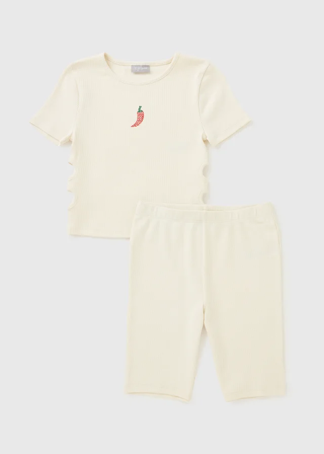 Girls Cream Chilli Ribbed Top & Short Set (7-15yrs)