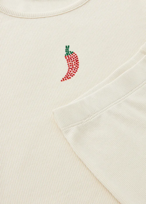 Girls Cream Chilli Ribbed Top & Short Set (7-15yrs) - Age 7 Years Image 2