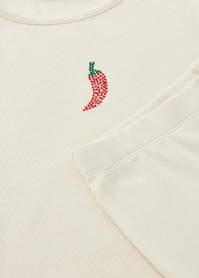 Girls Cream Chilli Ribbed Top & Short Set (7-15yrs)