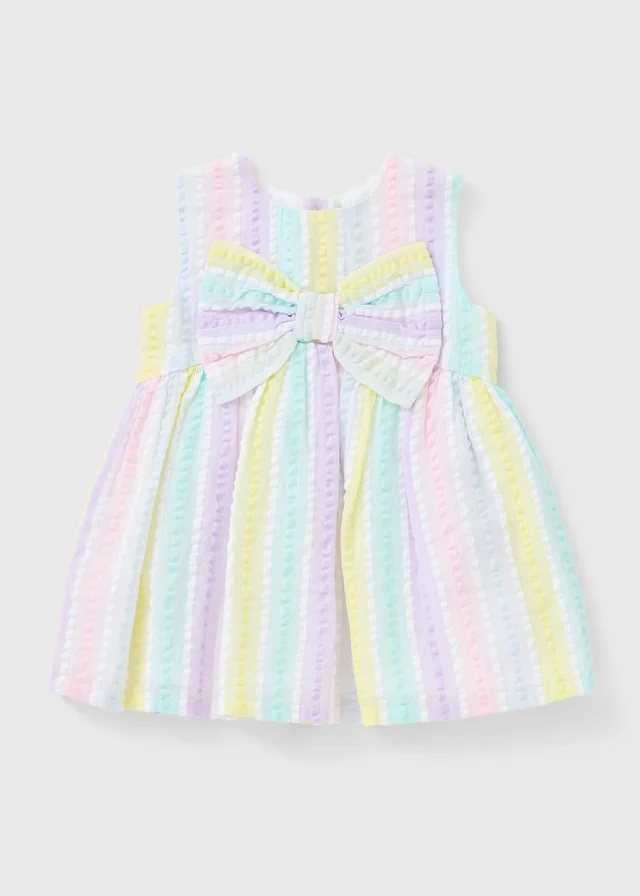 Baby Multicolour Pastel Stripe Bow Dress (Newborn-23mths)