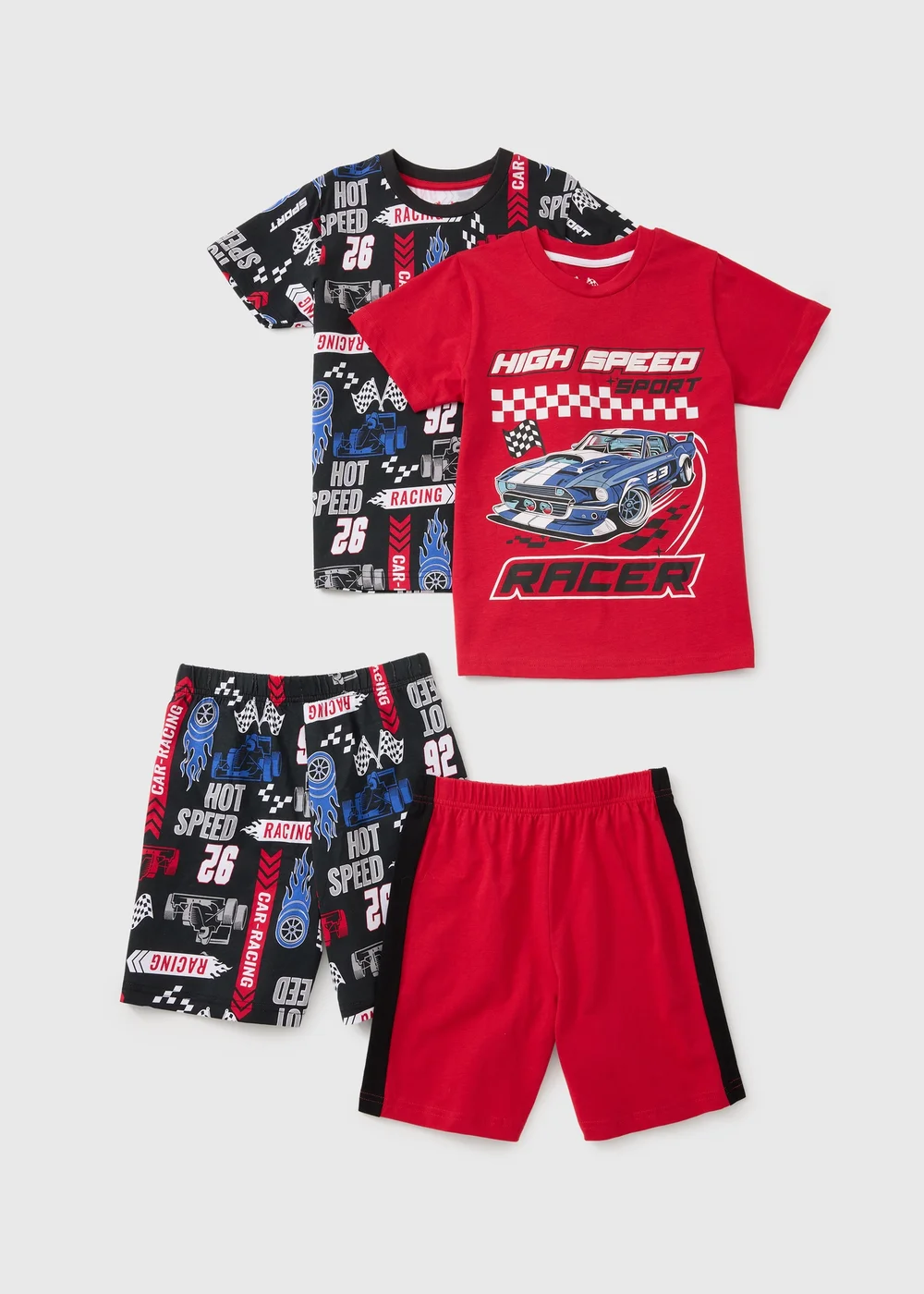 2 Pack Boys Red Motorsport Short Pyjamas (7-13yrs) - Age 7 Years Image 1