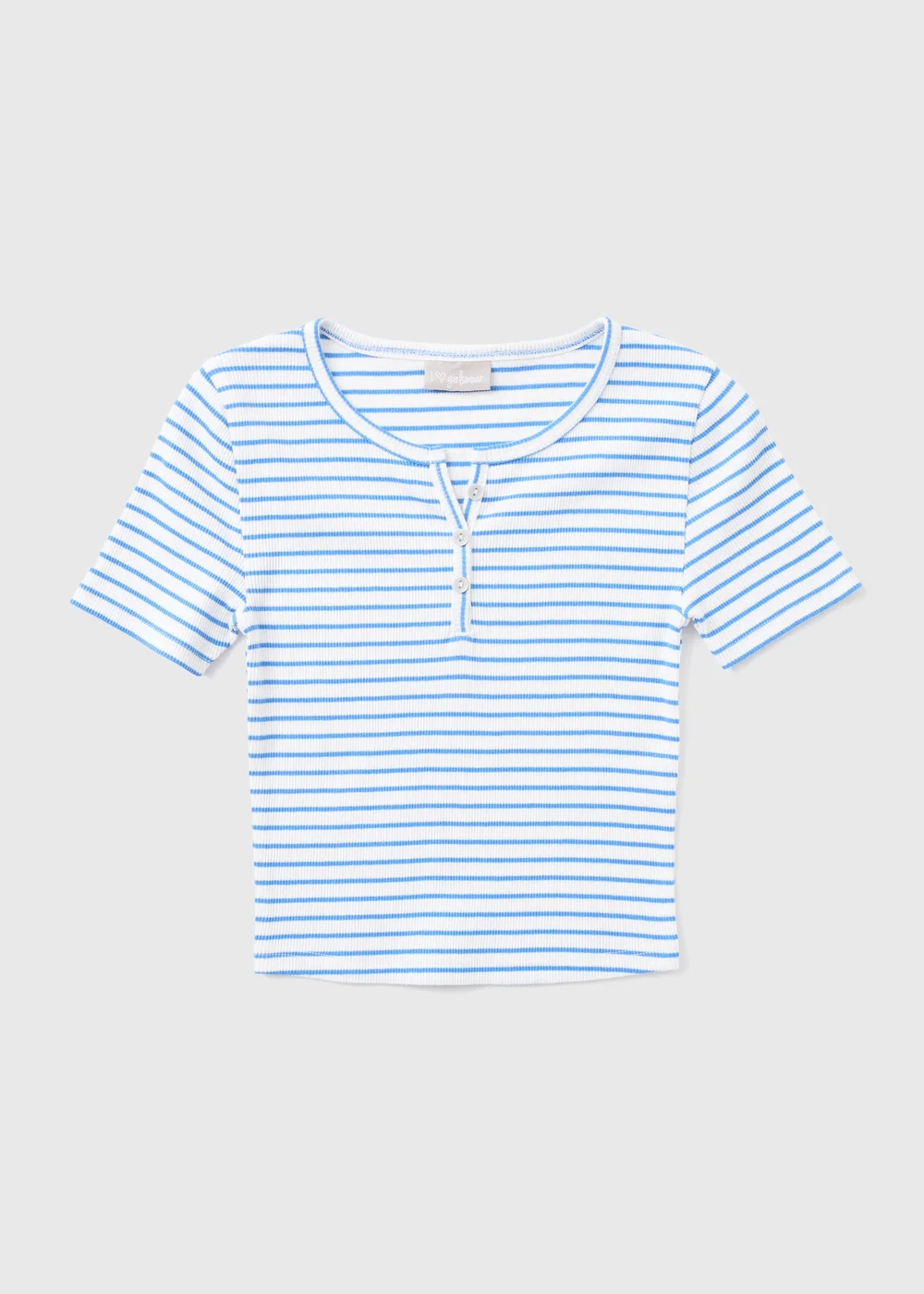 Girls Blue Stripe Henley T-Shirt (7-15yrs) - Age 7 Years Image 1