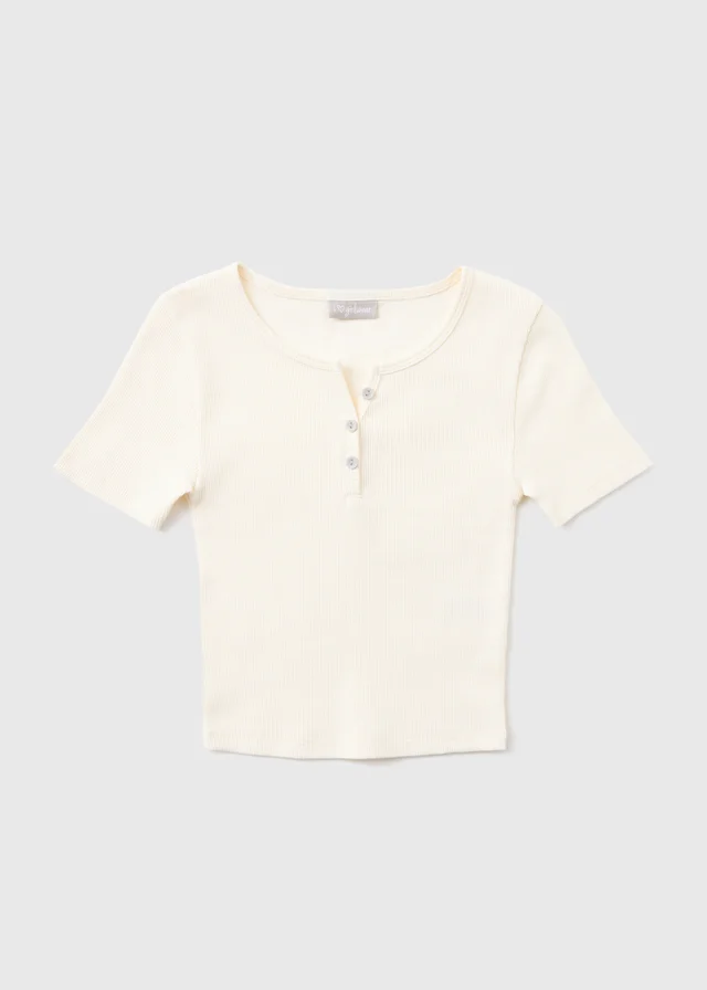 Girls Cream Henley Top (7-15yrs)