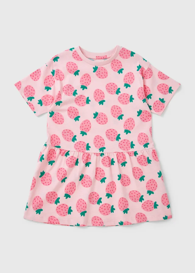 Girls Pink Strawberry Dress (1-7yrs)