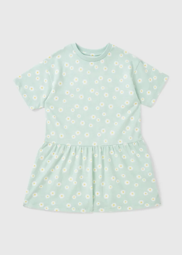Girls Green Daisy Dress (1-7yrs)