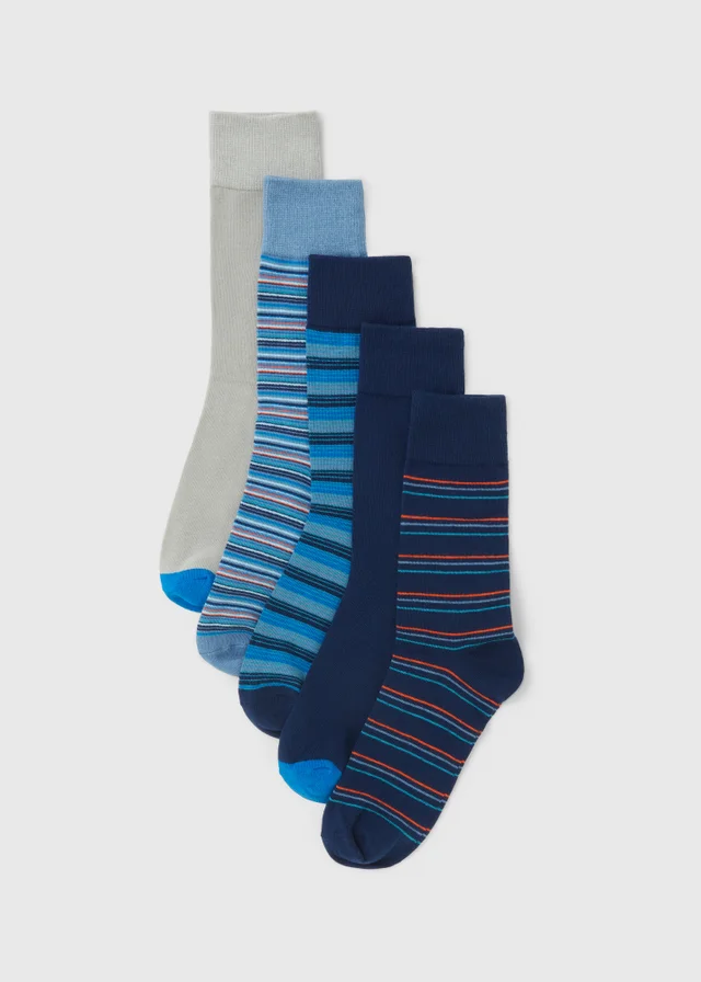 5 Pack Blue Design Striped Socks