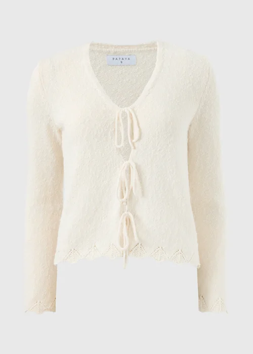 Cream Textured Tie Front Cardigan - Extra small Image 3