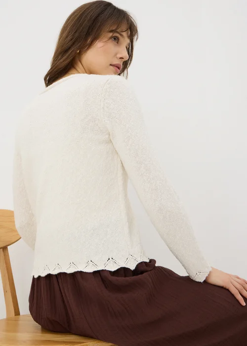 Cream Textured Tie Front Cardigan - L Image 2