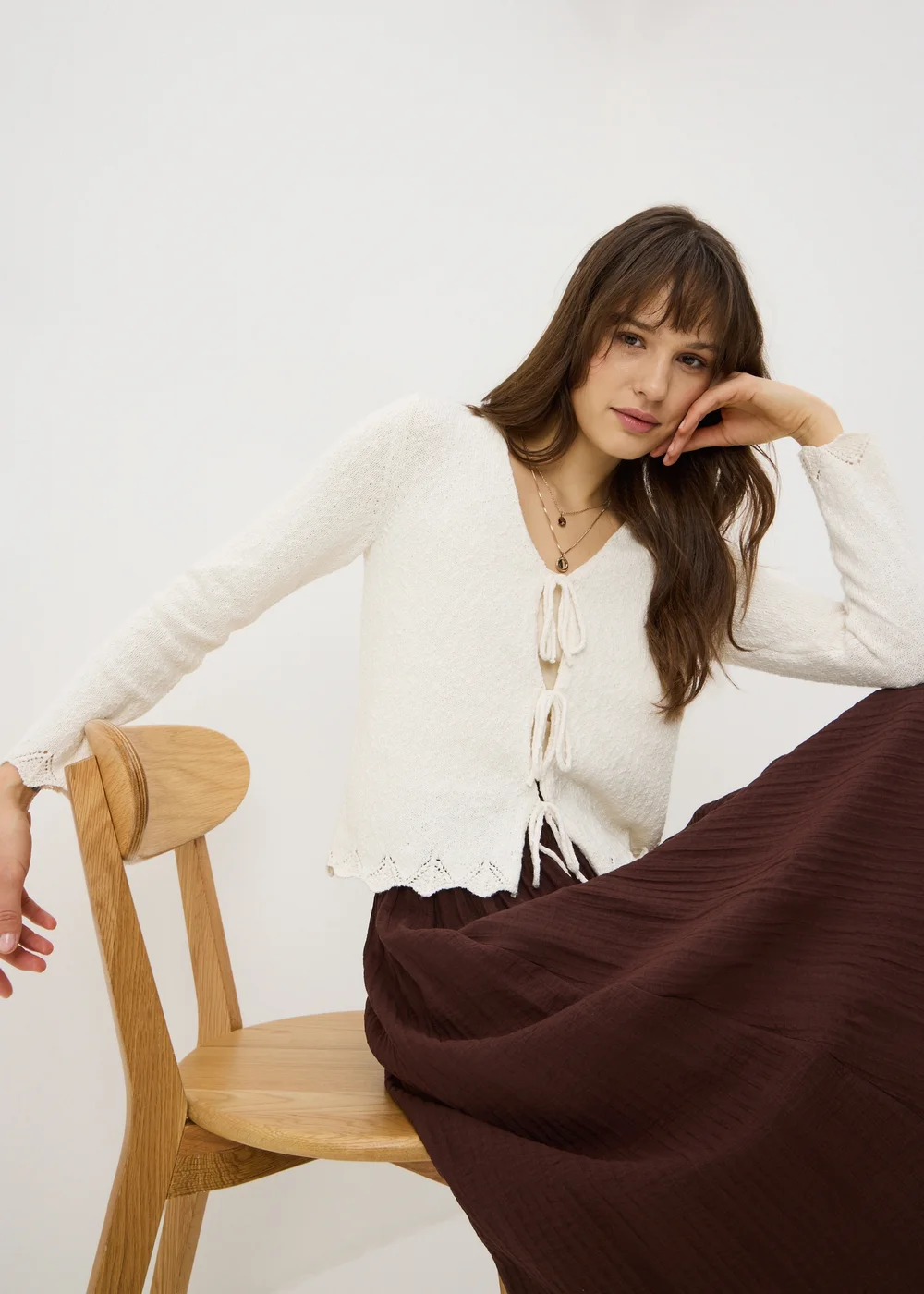 Cream Textured Tie Front Cardigan - Extra small Image 1