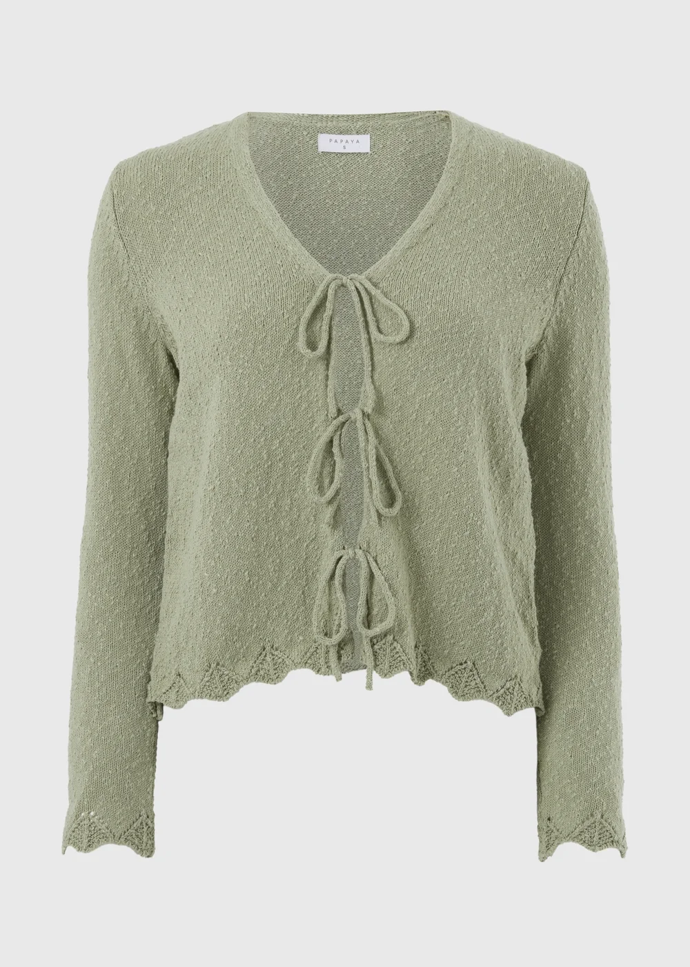 Sage Green Textured Tie Front Cardigan - Extra small Image 4