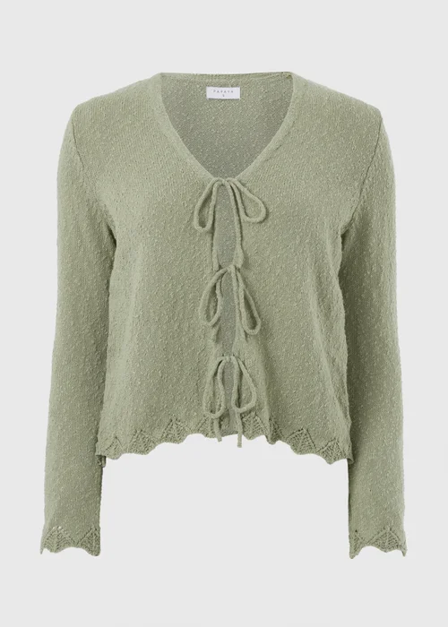 Sage Green Textured Tie Front Cardigan - Extra small Image 4