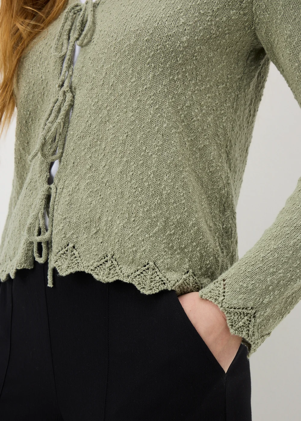Sage Green Textured Tie Front Cardigan - Extra small Image 2