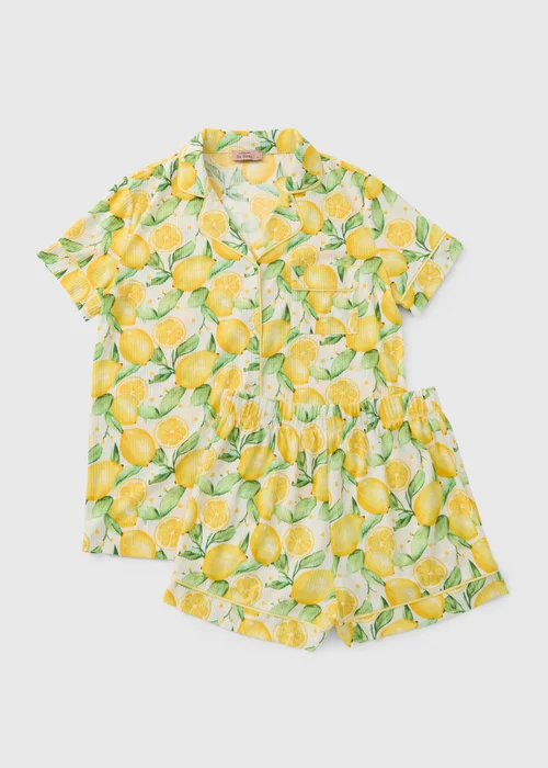 Lemon Button Up Short Pyjama Set - Extra small Image 3