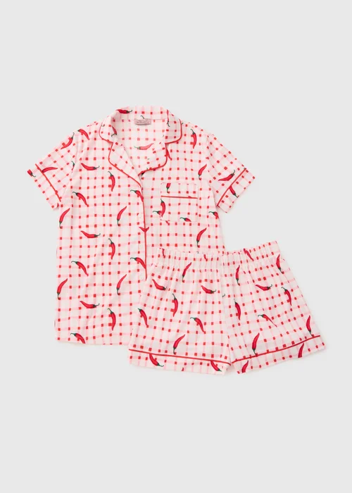 Red Chilli Button Up Short Pyjama Set - Extra small Image 3