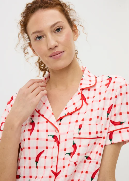 Red Chilli Button Up Short Pyjama Set - Extra small Image 2