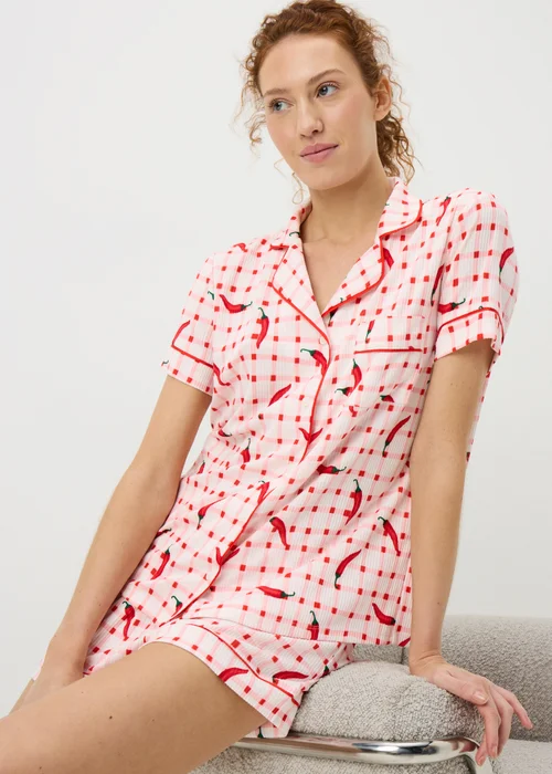 Red Chilli Button Up Short Pyjama Set - Extra small Image 1
