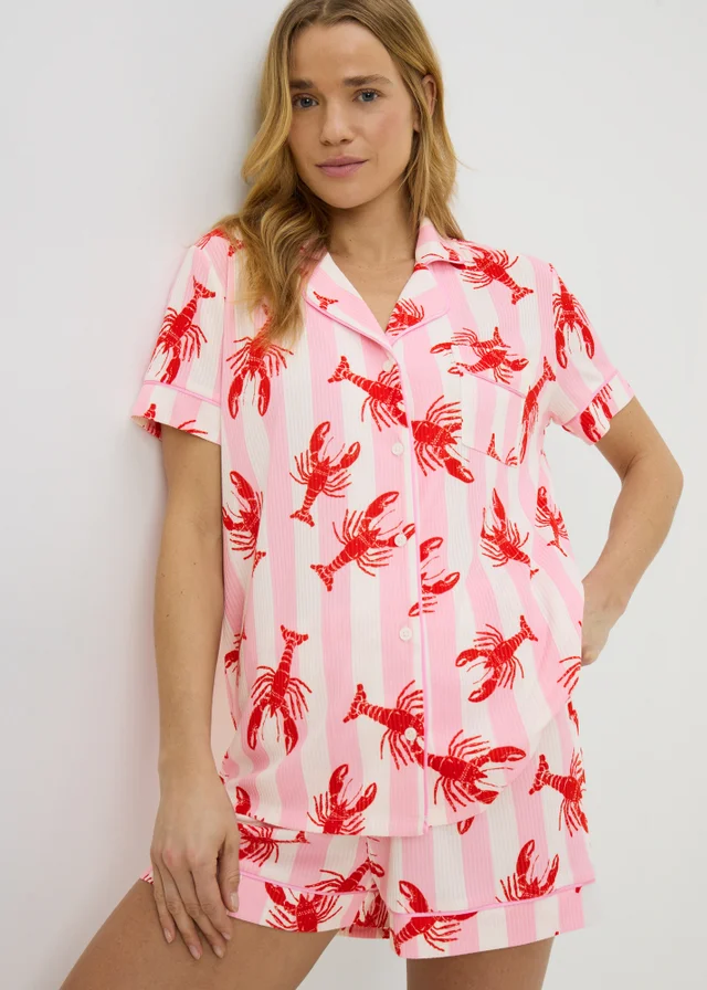 Pink Lobster Button Up Short Pyjama Set