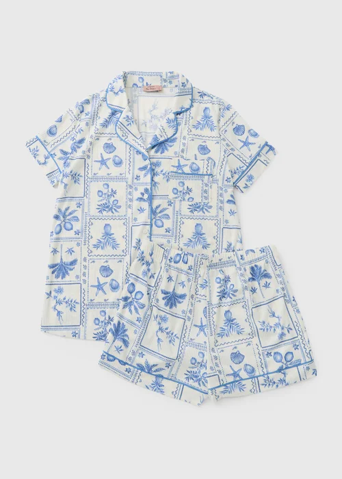 Blue Postcard Button Up Short Pyjama Set - Extra small Image 3