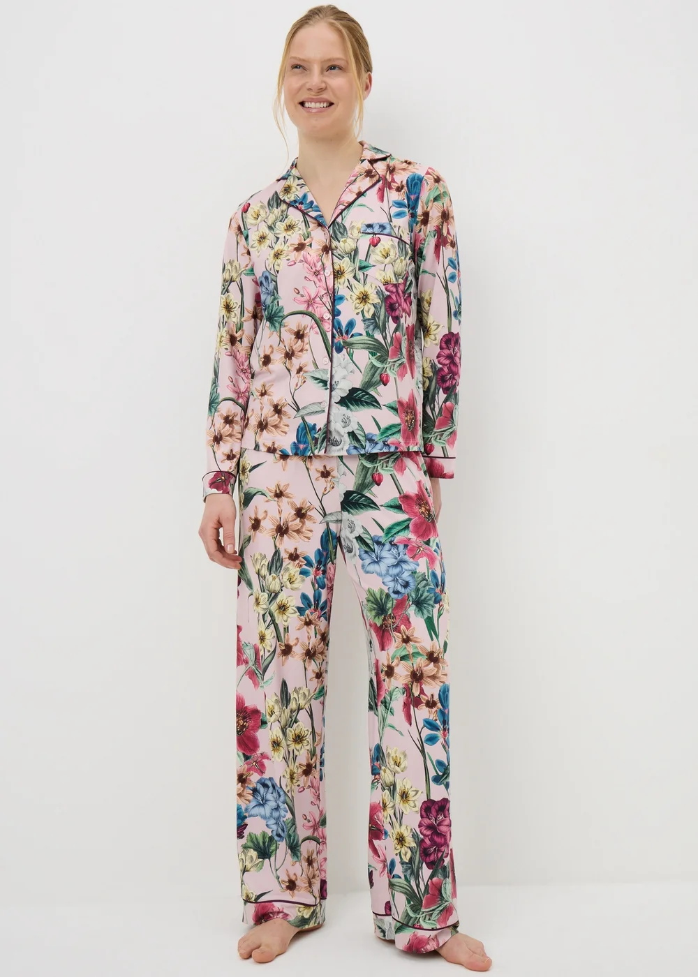 Pink Floral Button Up Pyjama Set - Extra small Image 1