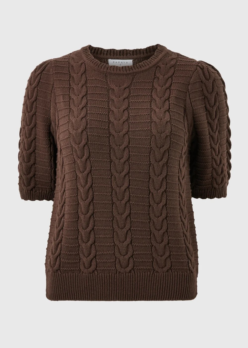 Chocolate Brown Short Sleeve Cable Jumper - Extra small Image 1