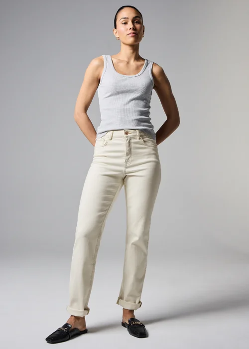 Ecru Stretch Mid Rise Straight Leg Jeans - 8/L29 Image 1