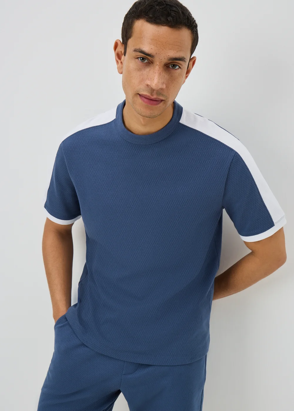 Blue Textured Co Ord T-Shirt - Small Image 1