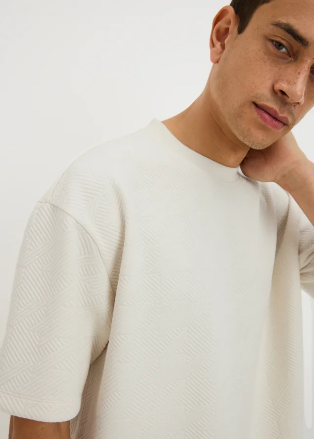 Cream Houndstooth Textured Co Ord T-Shirt