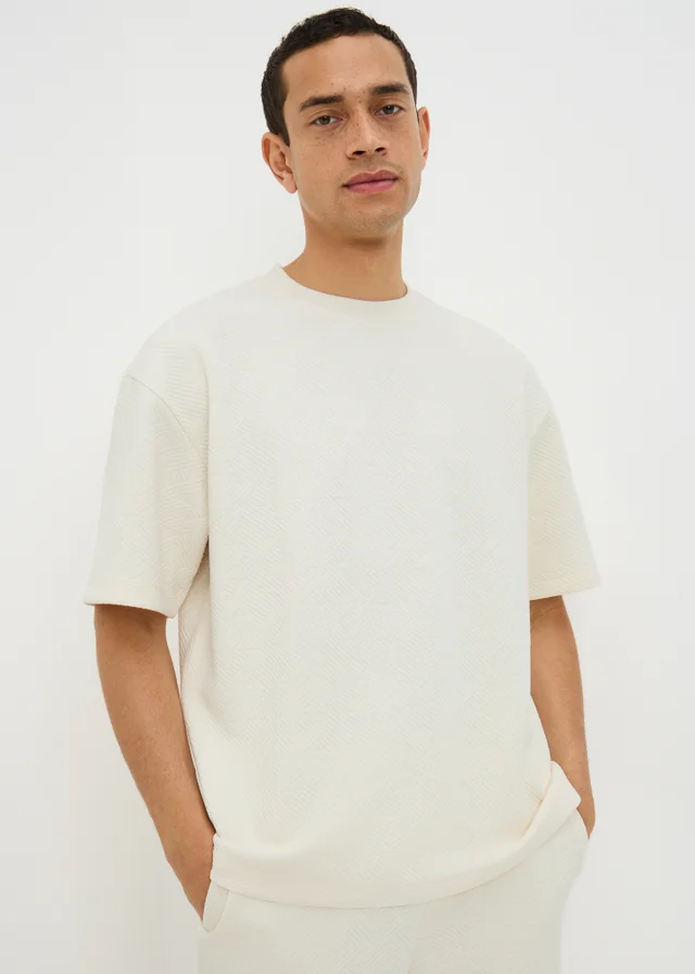 Cream Houndstooth Textured Co Ord T-Shirt