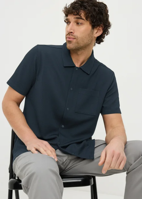 Navy Waffle Jersey Short Sleeve Shirt - Medium Image 2