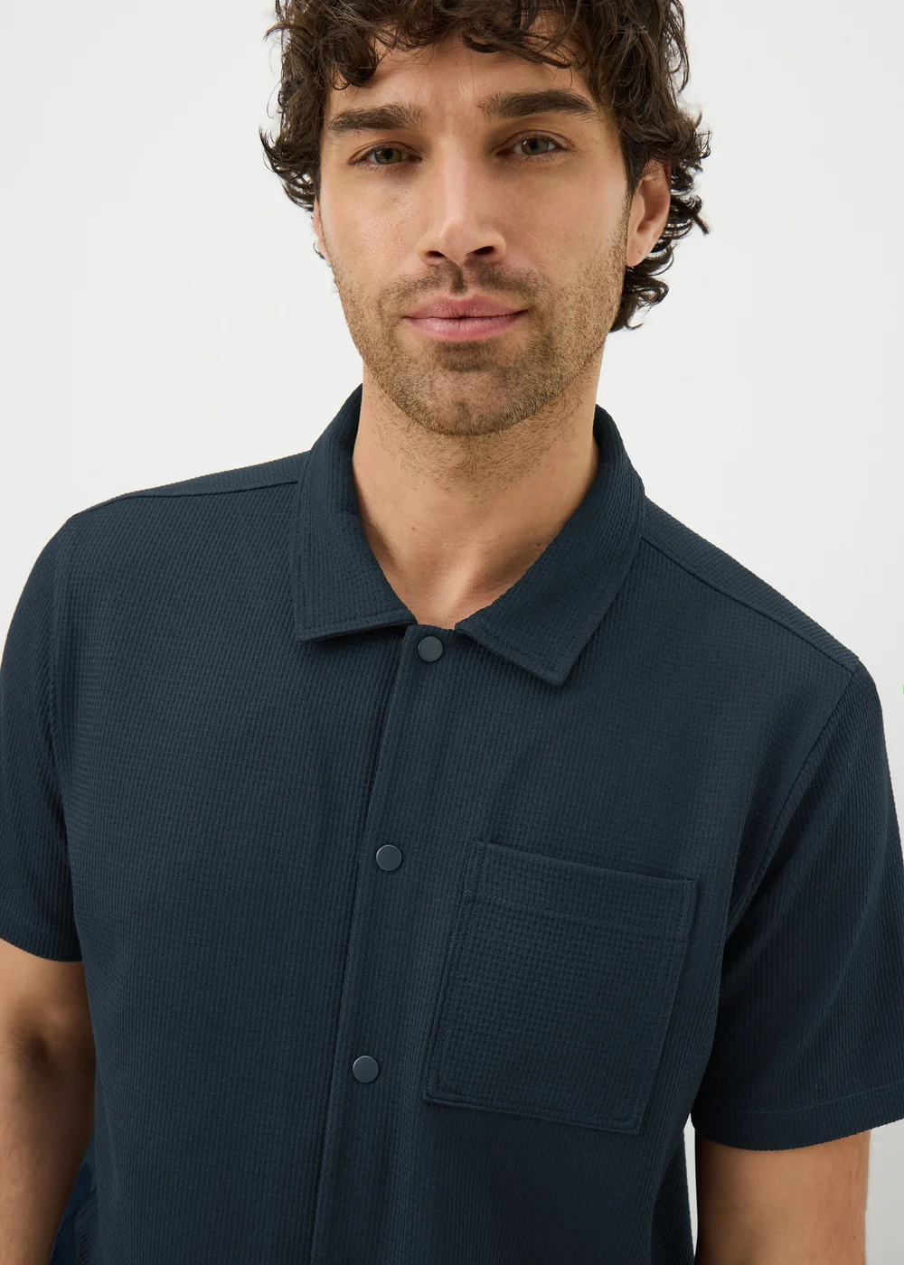 Navy Waffle Jersey Short Sleeve Shirt - Small Image 3