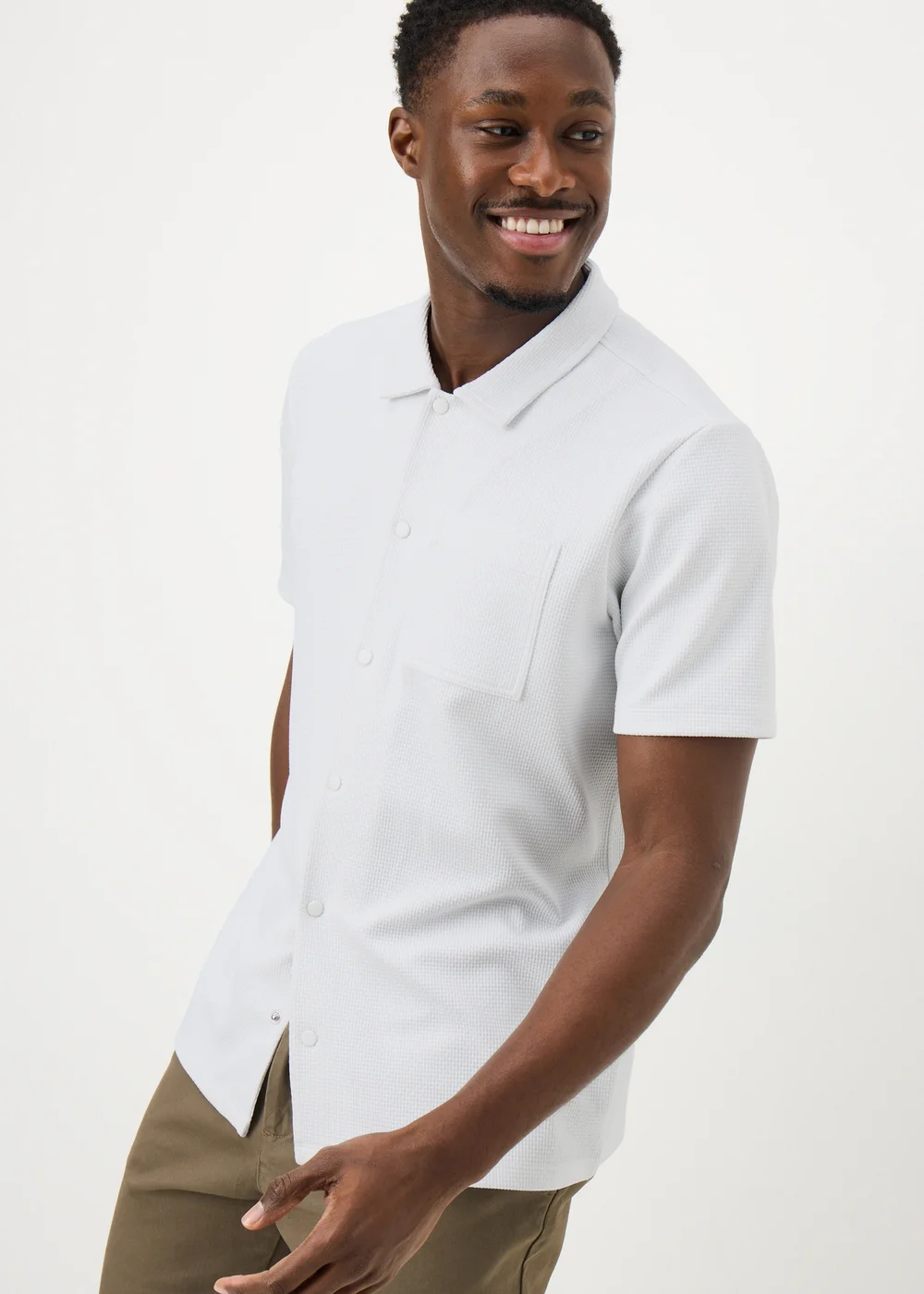 White Waffle Jersey Short Sleeve Shirt - Small Image 1